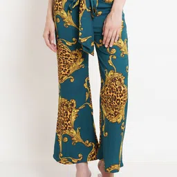 Popwings Women Floral Printed Relaxed Straight Leg High-Rise Wrinkle Free Trousers-image-73