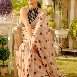 Anouk Polka Dot Linen Blend Saree-picture-38