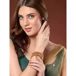 panash PANASH- Set Of 2 24 CT Gold-Plated Antique Bangles image 3