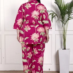 kalini Swasti Floral Printed Shirt Collar Pure Cotton Tunic With Trouser image 4