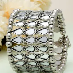 Moedbuille Silver-Plated Mirrors Studded Afghan Teardrop Design Cuff Bracelet image 1