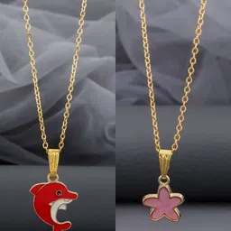 SZN Set Of 2 Stainless Steel Gold Plated Dolphin Shaped Minimal Pendants With Chains-picture-22