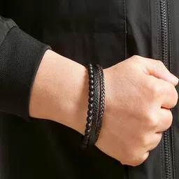 jewelgenics Black-Brown Braided Magnetic Clasp Leather Bracelet For Men-picture-13