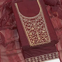 ASISA Floral Embroidered Zari Pure Silk Unstitched Dress Material image 2