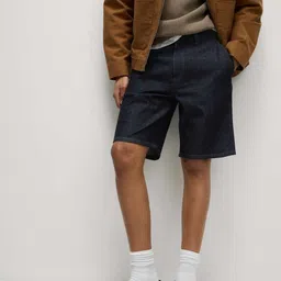 Marks & Spencer Men Solid Relaxed Fit Mid-Rise Pure Cotton Denim Shorts-picture-17