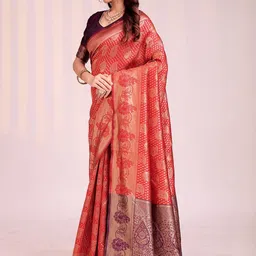 Moda Rapido Red Woven Design Silk Cotton Kanjeevaram Sarees image 4