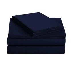Fabture Navy Blue Striped 250 TC Cotton Queen Bedsheet with 2 Pillow Covers-picture-28