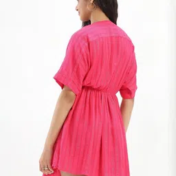 HERE&NOW Women Pink Empire Deep V Neckline Mini Dress image 3