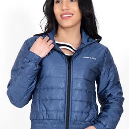 JUMP USA Women Mock Collar Solid Casual Quilted Jacket-picture-38