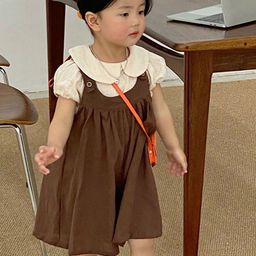 LULU & SKY Girls Vertical Stripes Solid Peter Pan Collar Puff Sleeve Cotton Top-picture-13