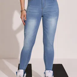 DOLCE CRUDO Women Skinny Fit High-Rise Light Fade Low Distress Stretchable Jeans-image-47