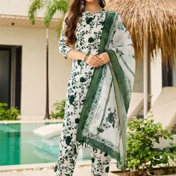 KALINI Women Floral Printed Regular Kurta with Trousers & With Dupatta-image-87