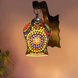 Devansh Blue & Yellow Textured Wooden Bell Shaped Wall Lamp-image-40