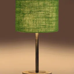 Devansh Green Textured Wood Cylindrical Shaped Table Lamp image 4