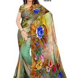 SHIVAM FABRICS Floral Poly Georgette Saree image 1