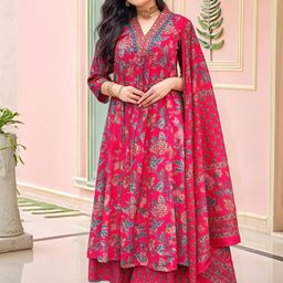 GoSriKi Women Floral Embroidered Kurta with Palazzos & Dupatta-picture-17