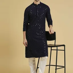 fashiology Men Ethnic Motifs Regular Thread Work Kurta with Churidar-picture-19