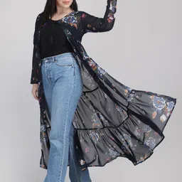 Dubai Collection Floral Printed V-Neck Longline Shrug image 2
