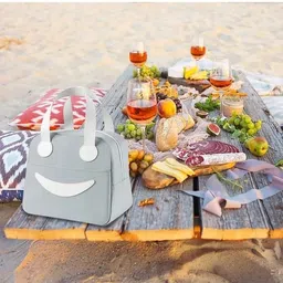 rishav handicrafts Insulated Canvas Smiley Lunch Bags with Aluminum Lining Leakproof Navy Blue 1 Containers Lunch Box image 5