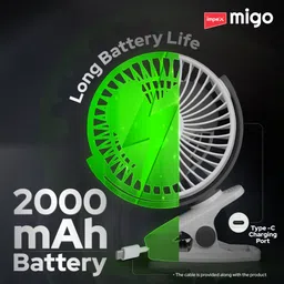 Impex Rechargeable Clip Fan with 4" Sweep, BLDC Motor, 2800 RPM, 2000mAh, 3 Speed CF4 USB Fan image 4