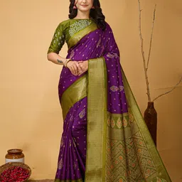 DIVASTRI Ethnic Motifs Woven Design Zari Banarasi Saree-image-51