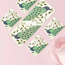 YWULY 5-Pcs White & Green Peacock Embellished Table Linen Set image 5