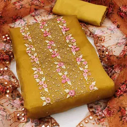 HERE&NOW Floral Embroidered Sequinned Organza Unstitched Dress Material-picture-49