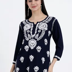 The Chikan Label Ethnic Motifs Embroidered Chikankari Handloom Chikankari Kurti-image-55