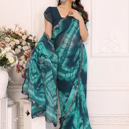 Moda Rapido Tie & Dye Dyed Mirror Work Pure Georgette Saree image 3