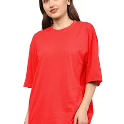 TQH Typography Printed Round Neck Drop-Shoulder Sleeves Oversized Cotton T-Shirt-picture-18