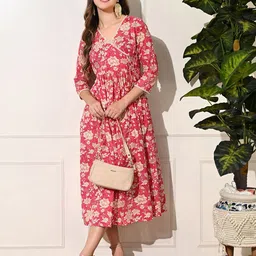 Sangria Women Floral-Print Fit and Flare Midi Angarkha Lace Dress image 2