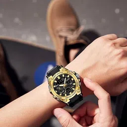 Otage Men Dial & Straps Analogue and Digital Multi Function Watch F18 Gold image 3