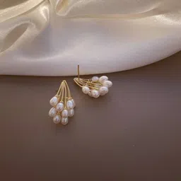 PolluxCraft Gold-Plated Pearls Contemporary Shaped Korean Drop Earrings-image-39