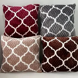 TANLOOMS Grey & White Geometric Textured Velvet Square Cushion Cover image 2