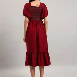 Jash Creation Women Solid Puff Sleeve Crepe Fit & Flare Midi Dress image 4