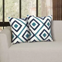 ode & cleo White Cotton Geometric 18x18 inches Cushion Covers (Pack of 2)-picture-16