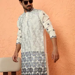 KRAFT INDIA LUXE Men Floral Embroidered Mandarin Collar Kurta-image-32