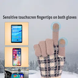 LOOM LEGACY Women Checked Acrylic Touchscreen Gloves image 3