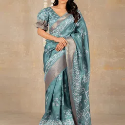 KALINI Woven Design Zari Batik Print Saree With Unstitched Blouse Piece-picture-29