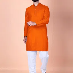 shreeram Men Solid Straight Kurta (Orange) image 5