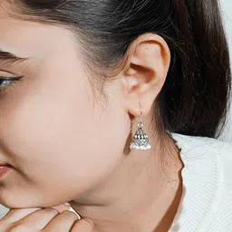 INARI SHINES 925 Sterling Silver Artificial Beads Dome Shaped Oxidised Jhumkas-picture-53