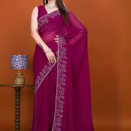 Women Ethnic Pure Georgette Elegance Saree with Intricate Diamond Detail Heavy Work Saree-image-22