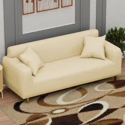 Myntra Elegant Homes Yellow Checked Polyester 1 Piece Sofa Cover With Arms image 3
