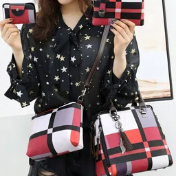 StyleCast Set Of 4 Checked Structured Shoulder Bags-picture-26