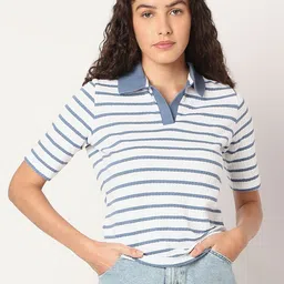 Vero Moda Women Striped Polo Collar T-shirt-picture-41