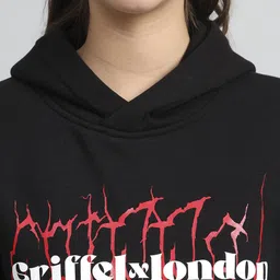 GRIFFEL Women Black Long Sleeves Printed Fleece Pullover Sweatshirt image 2