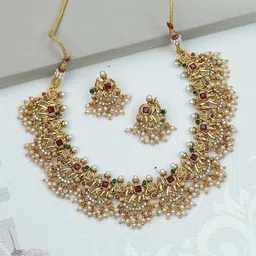 Diksha collection Gold-Plated Kundan-Studded & Beaded Jewellery Set-picture-31