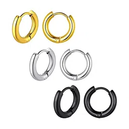 JaiShree Jewels Set Of 3 Stainless Steel Gold-Plated Circular Hoop Earrings-image-80