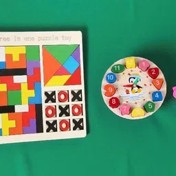 vhd Wooden 3 in 1 Puzzle Board & Number Shape Clock Toy Combo for Kids C19-picture-40