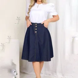 Tripursundari Fashion Denim Buttoned A-Line Midi Skirt image 3